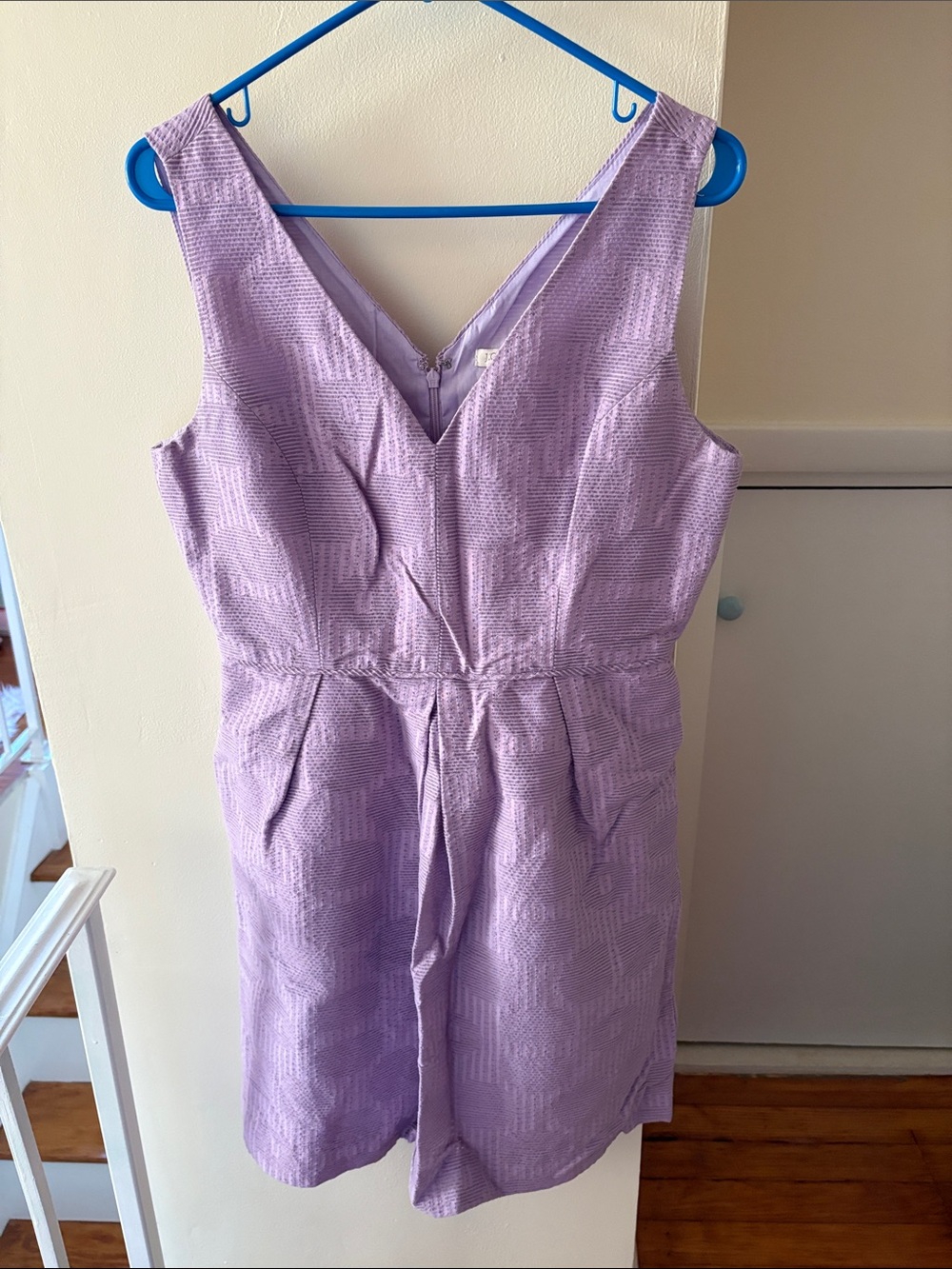 Lavender Textured V-Neck Sleeveless Dress with Pockets